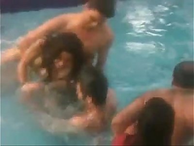 teen indian college girls toying nude in pool