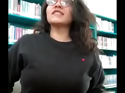 Desi Damsel flashing boobs in library in front of camera
